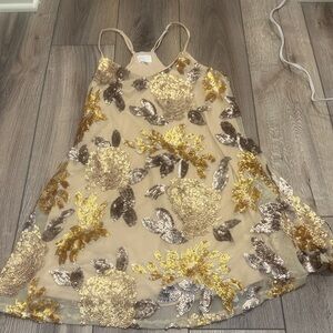 Gold and Silver Sequin Floral Dress